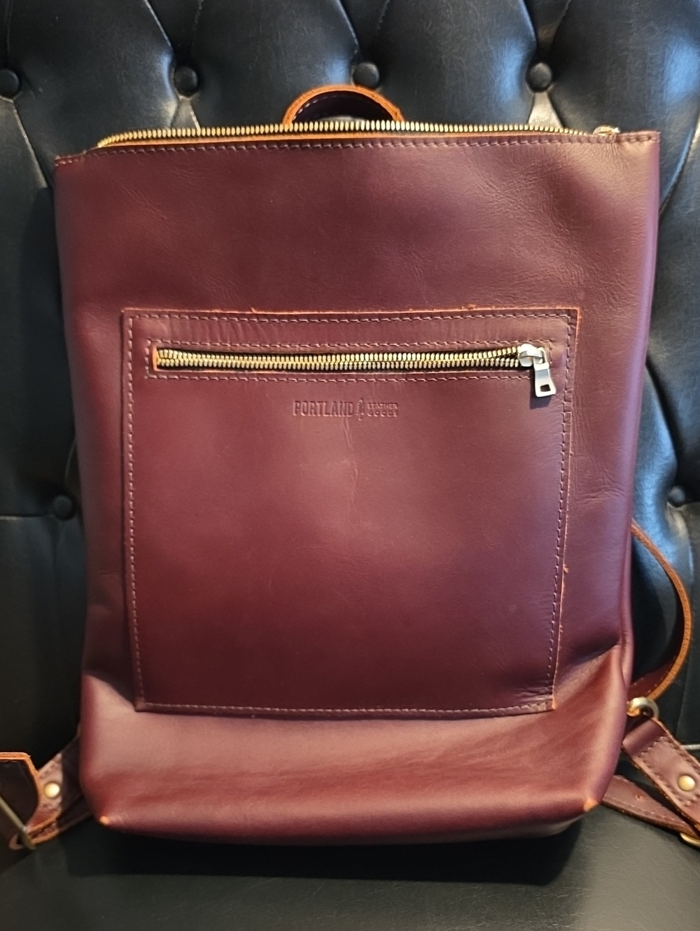 Portland Leather Maroon Men's Leather Backpack with Gold Zipper